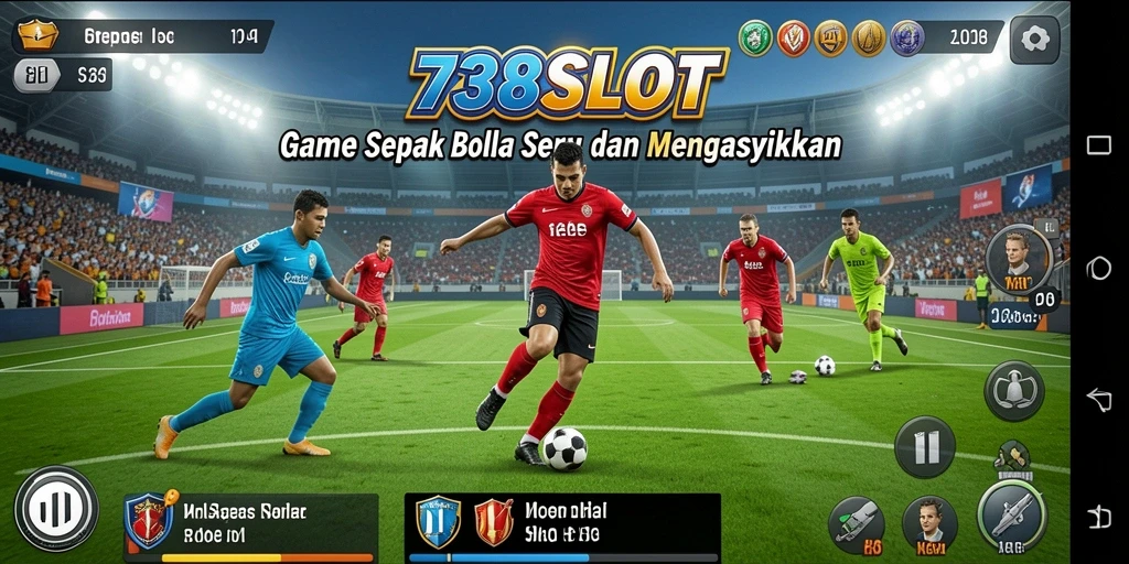 Tangkapan layar gameplay <strong>738SLOT</strong> yang menampilkan pertandingan sepak bola yang intens.