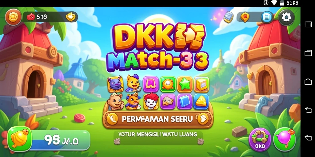 Tangkapan layar menunjukkan gameplay DKK dengan banyak kombinasi Match-3 yang seru.