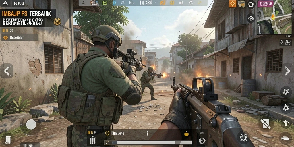 Tampilan dinamis gameplay <strong>IMBAJP</strong> yang intens dengan aksi tembak-menembak.