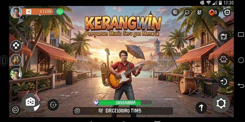 Tangkapan layar utama KERANGWIN menunjukkan gameplay menarik dalam permainan musik.