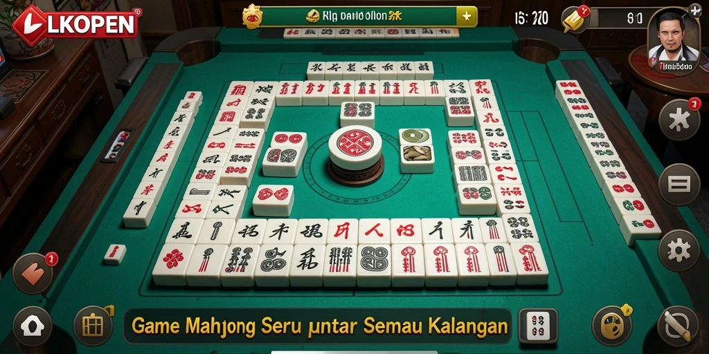 Screenshot LKOPEN menampilkan gameplay Mahjong yang mendebarkan dan seru.