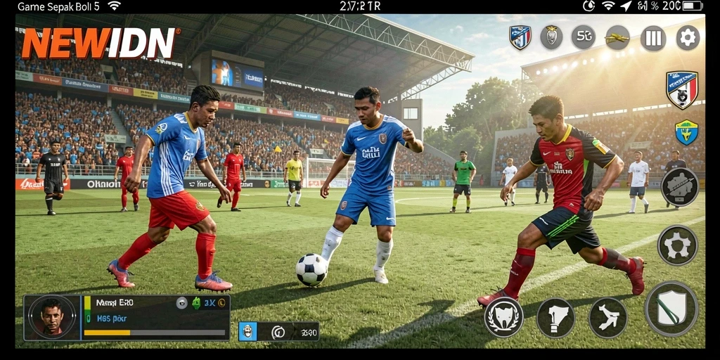 Tampilan gameplay yang menegangkan dalam NEWIDN dengan aksi sepak bola nyata.
