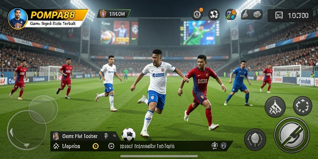 Tangkapan layar POMPA88 menampilkan gameplay sepak bola yang mendebarkan.
