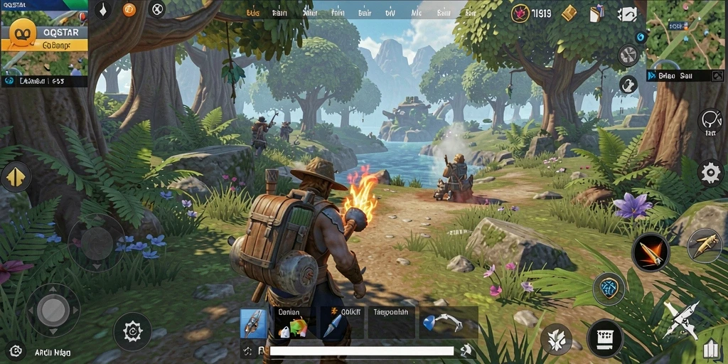 Tampilan gameplay QQSTAR yang menampilkan eksplorasi dan interaksi dengan pemain lain.